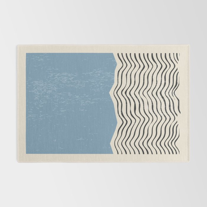 Mid Century Modern Minimalist Blue Waves Rothko Inspired Color Field With Lines Geometric Style  Rug Gallery Image 2