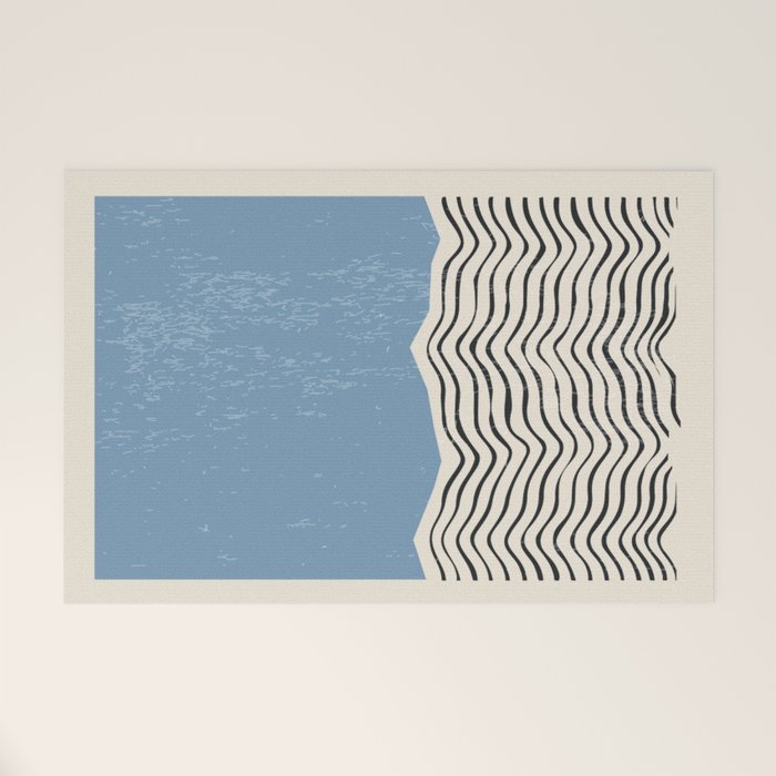 Mid Century Modern Minimalist Blue Waves Rothko Inspired Color Field With Lines Geometric Style  Welcome Mat Gallery Image 1