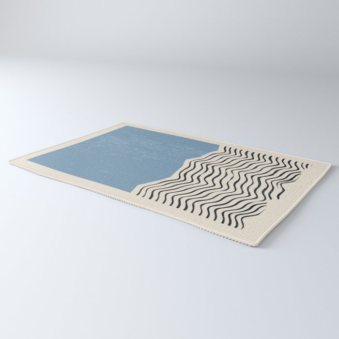 Mid Century Modern Minimalist Blue Waves Rothko Inspired Color Field With Lines Geometric Style  Rug Gallery Image 3