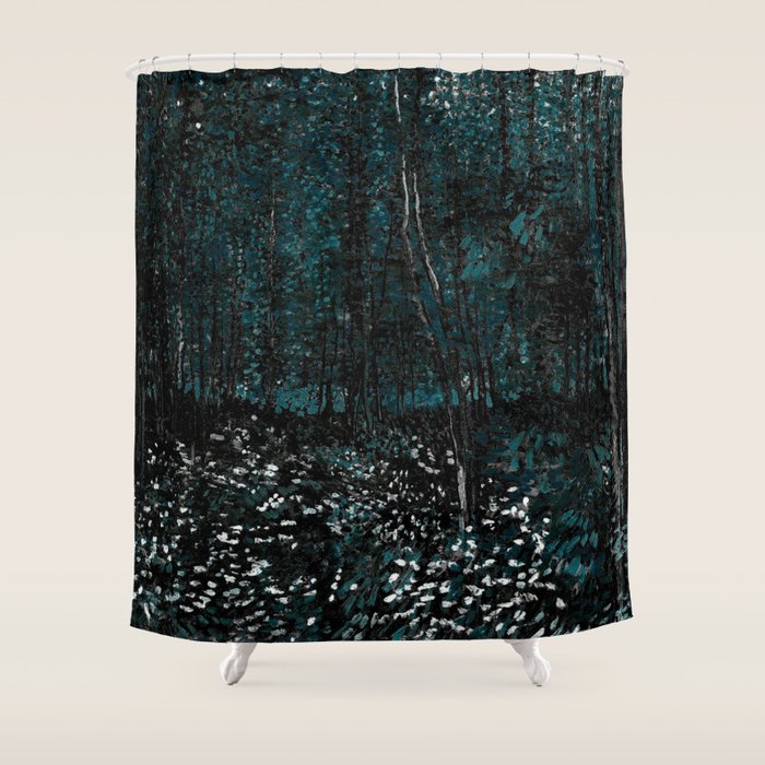 Dark Teal Van Gogh Trees & Underwood Shower Curtain Gallery Image 1