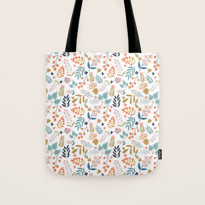 Botanical Harmony | Floral Vintage Plants Colorful Leaves | Autumn Spring Nature Bohemian Chic Tote Bag Gallery Image 1