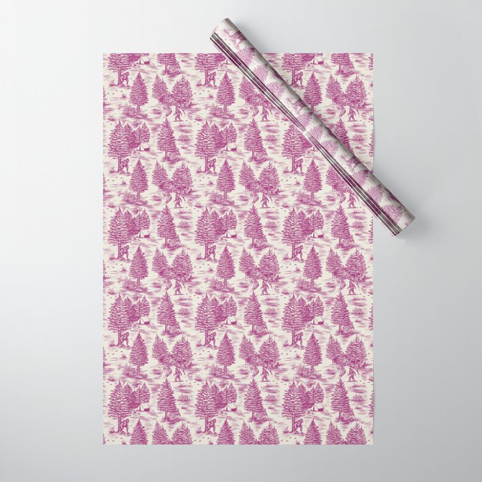 Magenta Bigfoot / Sasquatch Toile de Jouy Wrapping Paper Gallery Image 1