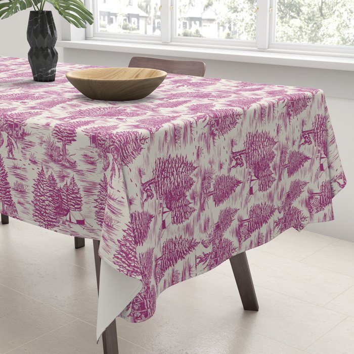 Magenta Bigfoot / Sasquatch Toile de Jouy Tablecloth Gallery Image 3