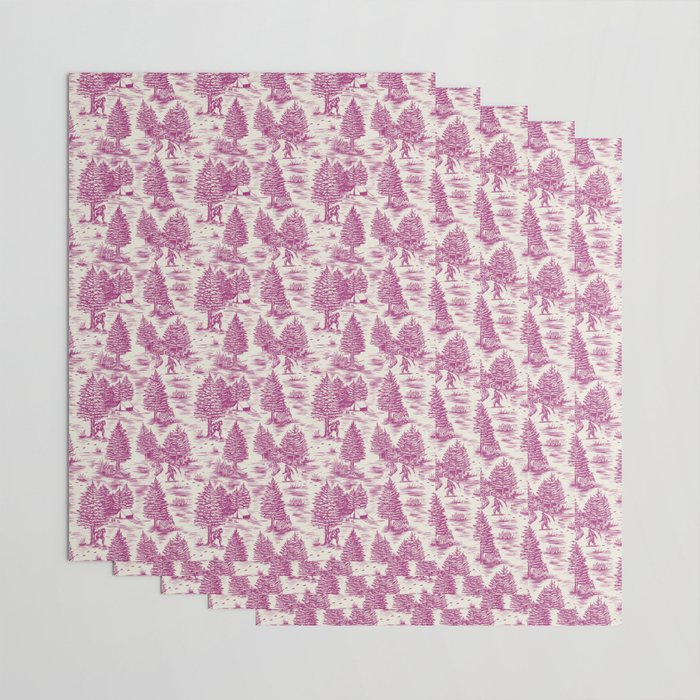 Magenta Bigfoot / Sasquatch Toile de Jouy Wrapping Paper Gallery Image 3