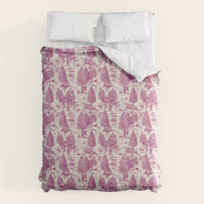 Magenta Bigfoot / Sasquatch Toile de Jouy Comforter Gallery Image 6