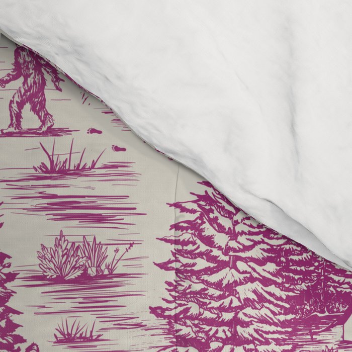Magenta Bigfoot / Sasquatch Toile de Jouy Comforter Gallery Image 4