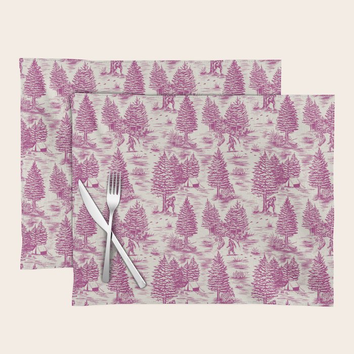 Magenta Bigfoot / Sasquatch Toile de Jouy Placemat Gallery Image 1