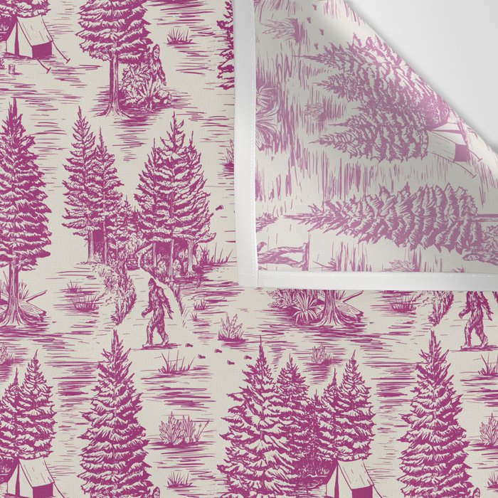 Magenta Bigfoot / Sasquatch Toile de Jouy Wall Tapestry Gallery Image 3