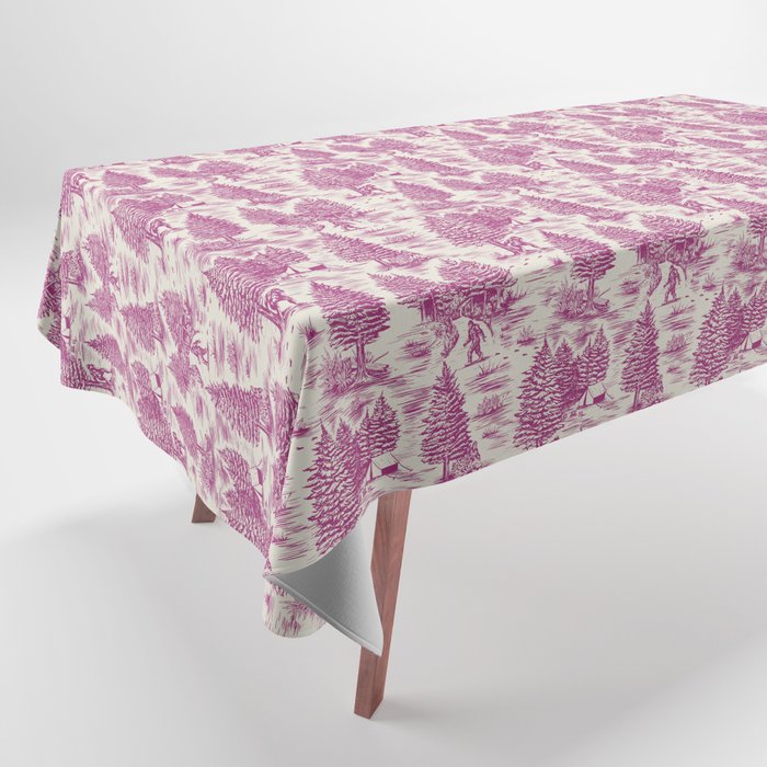 Magenta Bigfoot / Sasquatch Toile de Jouy Tablecloth Gallery Image 1