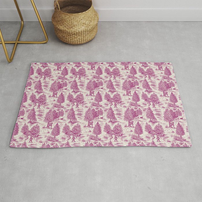 Magenta Bigfoot / Sasquatch Toile de Jouy Rug Gallery Image 1