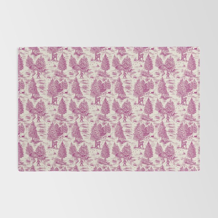 Magenta Bigfoot / Sasquatch Toile de Jouy Rug Gallery Image 2