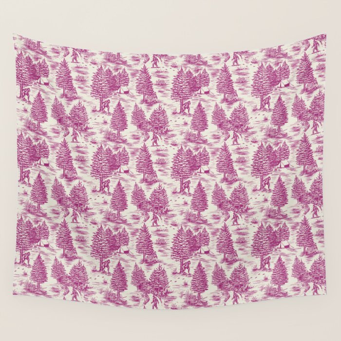Magenta Bigfoot / Sasquatch Toile de Jouy Wall Tapestry Gallery Image 4