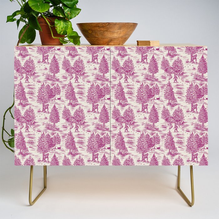 Magenta Bigfoot / Sasquatch Toile de Jouy Credenza Gallery Image 1