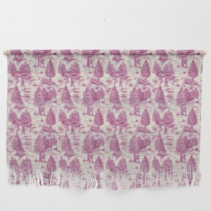 Magenta Bigfoot / Sasquatch Toile de Jouy Wall Hanging Gallery Image 1