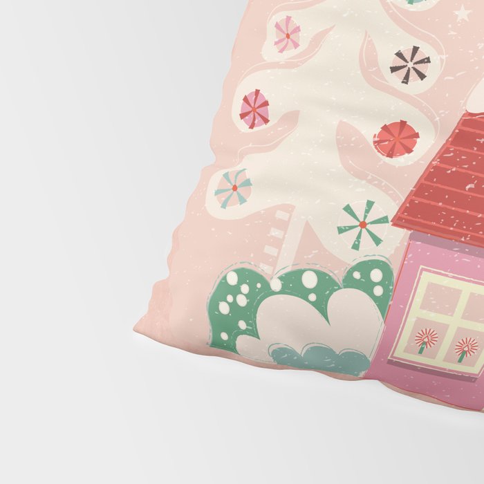 Festive Winter Hut in pink Pillow Sham Gallery Image 4