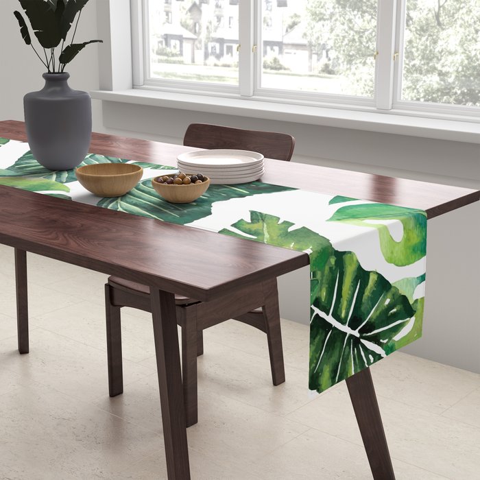 Jungle Leaves, Banana, Monstera #society6 Table Runner Gallery Image 2