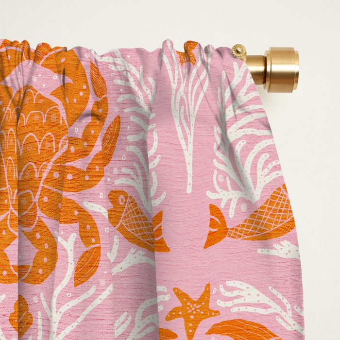 Orange Crab On Pink Pattern Window Curtain Gallery Image 2