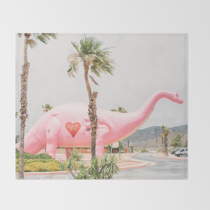 Pink Dinosaur | Cabazon Dinosaurs in Palm Springs California | Brontosaurus Love You Throw Blanket Gallery Image 2