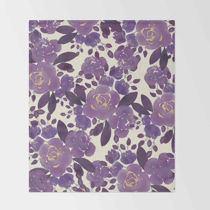 Elegant ivory gold lavender purple watercolor floral  Throw Blanket Gallery Image 2