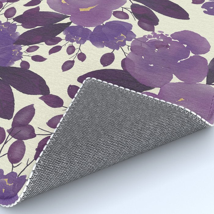 Elegant ivory gold lavender purple watercolor floral  Rug Gallery Image 4