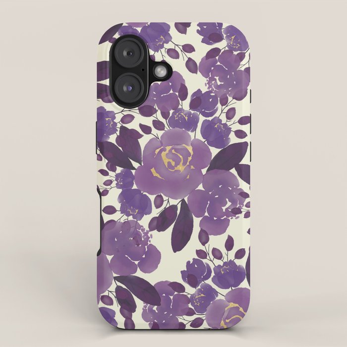 Elegant ivory gold lavender purple watercolor floral  iPhone Case Gallery Image 1
