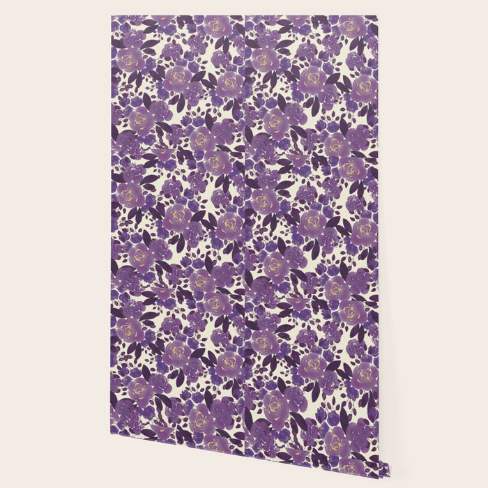 Elegant ivory gold lavender purple watercolor floral  Wallpaper Gallery Image 2