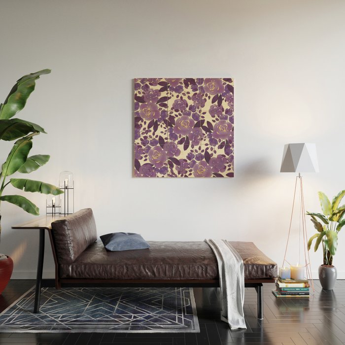 Elegant ivory gold lavender purple watercolor floral  Wood Wall Art Gallery Image 2