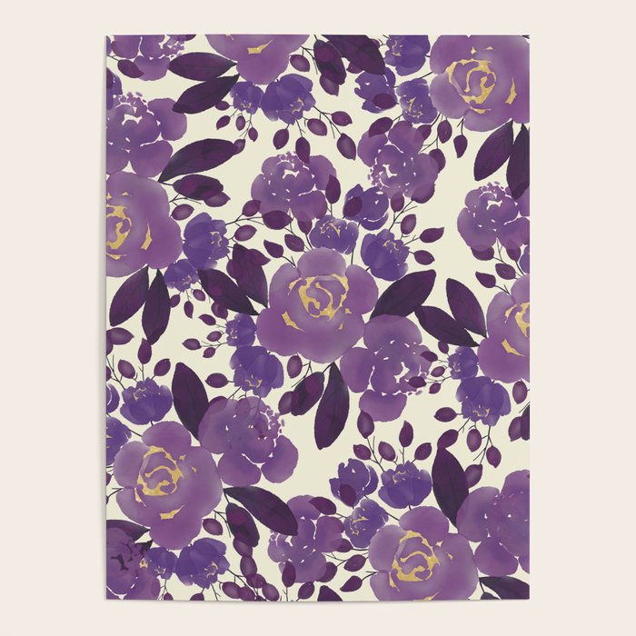 Elegant ivory gold lavender purple watercolor floral  Poster Gallery Image 4