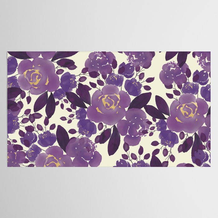 Elegant ivory gold lavender purple watercolor floral  Tablecloth Gallery Image 2