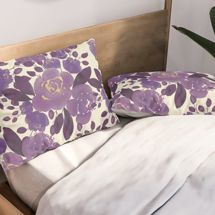 Elegant ivory gold lavender purple watercolor floral  Pillow Sham Gallery Image 2