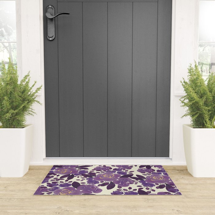Elegant ivory gold lavender purple watercolor floral  Welcome Mat Gallery Image 3