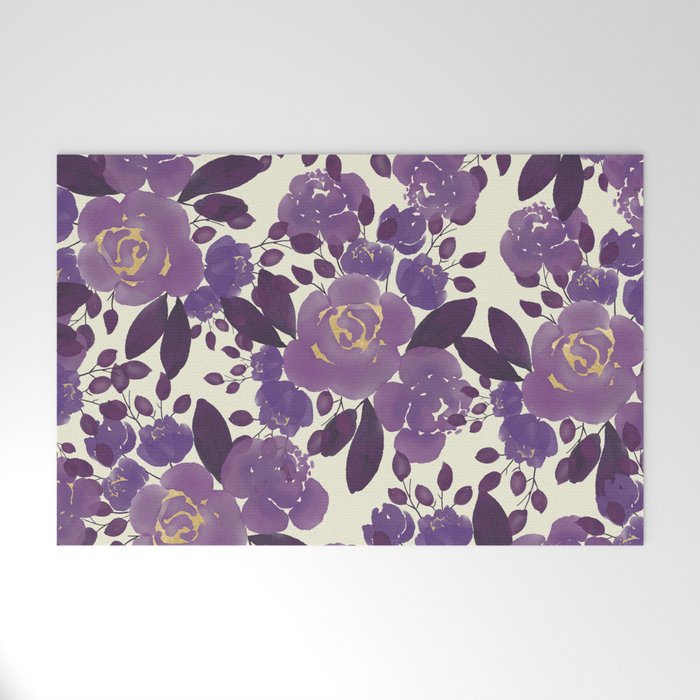Elegant ivory gold lavender purple watercolor floral  Welcome Mat Gallery Image 1