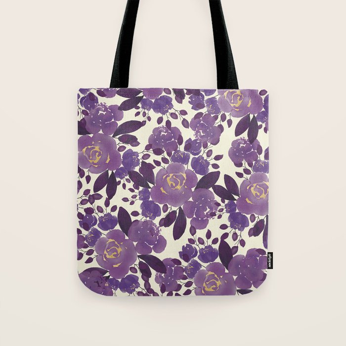 Elegant ivory gold lavender purple watercolor floral  Tote Bag Gallery Image 1