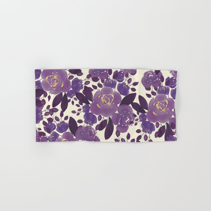 Elegant ivory gold lavender purple watercolor floral  Bath Towel Gallery Image 1
