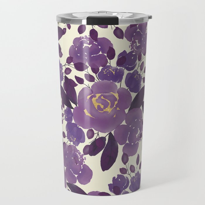 Elegant ivory gold lavender purple watercolor floral  Travel Mug Gallery Image 1