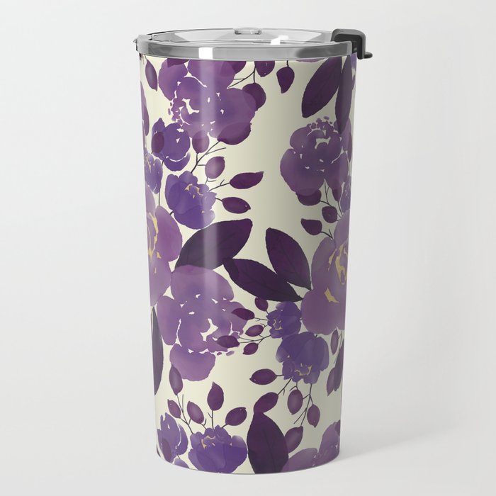 Elegant ivory gold lavender purple watercolor floral  Travel Mug Gallery Image 2