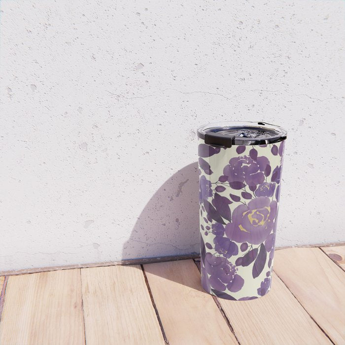 Elegant ivory gold lavender purple watercolor floral  Travel Mug Gallery Image 4