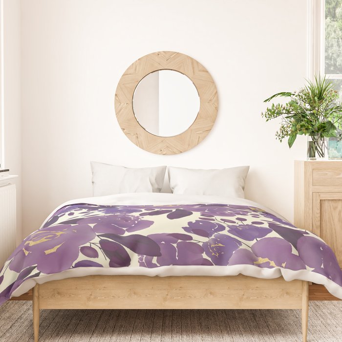 Elegant ivory gold lavender purple watercolor floral  Duvet Cover Gallery Image 3