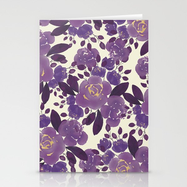 Elegant ivory gold lavender purple watercolor floral  Stationery Card Gallery Image 2