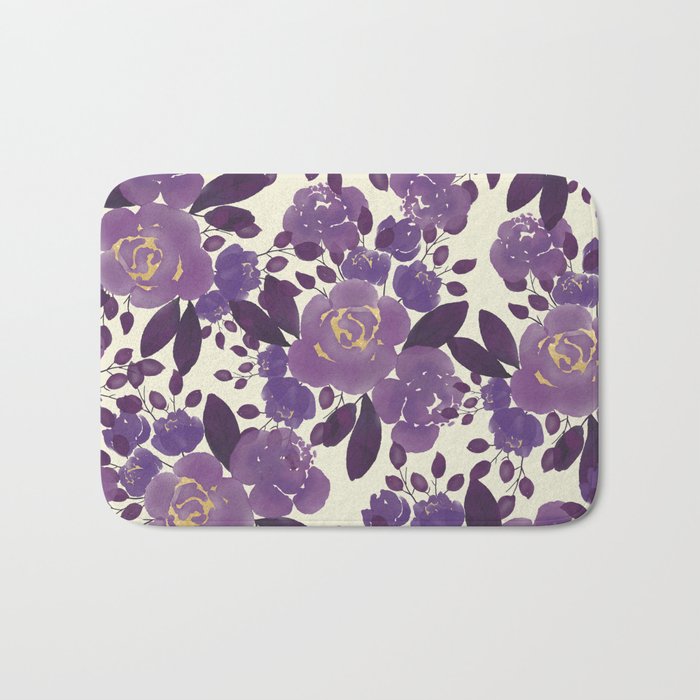 Elegant ivory gold lavender purple watercolor floral  Bath Mat Gallery Image 1