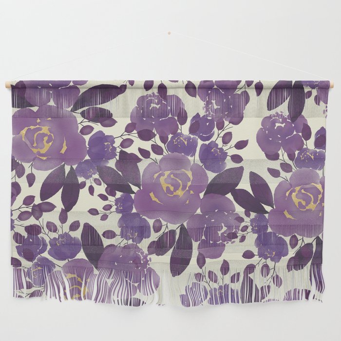 Elegant ivory gold lavender purple watercolor floral  Wall Hanging Gallery Image 1