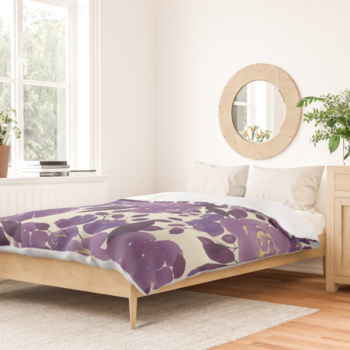 Elegant ivory gold lavender purple watercolor floral  Duvet Cover Gallery Image 2