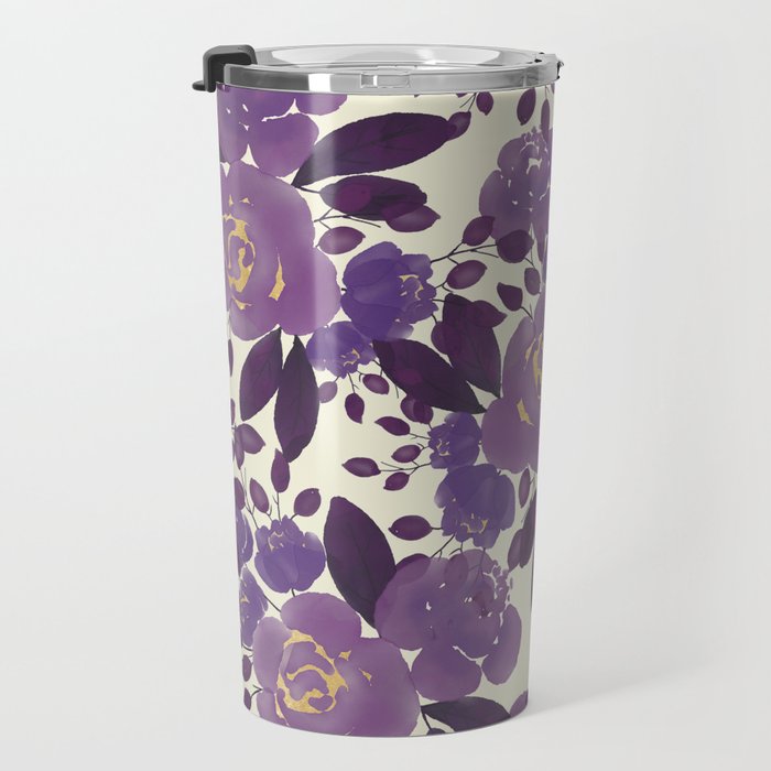 Elegant ivory gold lavender purple watercolor floral  Travel Mug Gallery Image 3