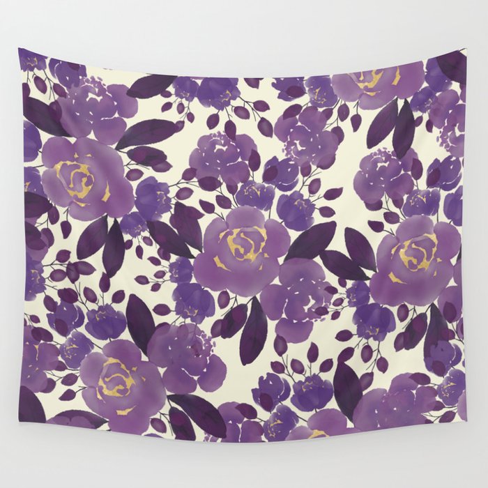 Elegant ivory gold lavender purple watercolor floral  Wall Tapestry Gallery Image 4