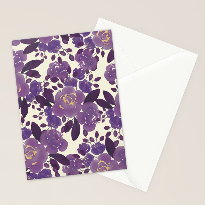Elegant ivory gold lavender purple watercolor floral  Stationery Card Gallery Image 2
