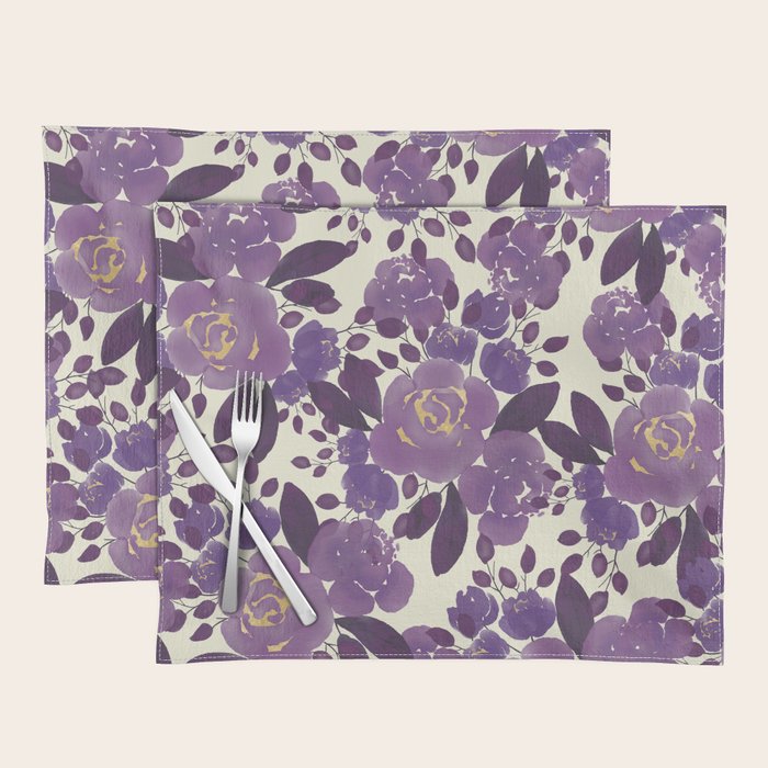 Elegant ivory gold lavender purple watercolor floral  Placemat Gallery Image 1