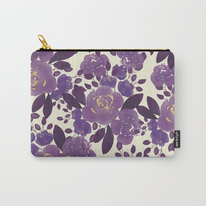 Elegant ivory gold lavender purple watercolor floral  Carry All Pouch Gallery Image 1