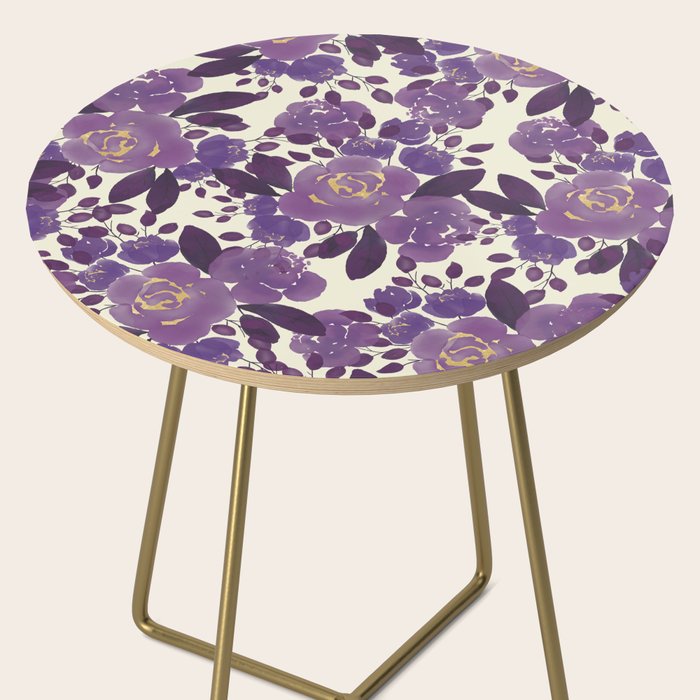 Elegant ivory gold lavender purple watercolor floral  Side Table Gallery Image 2