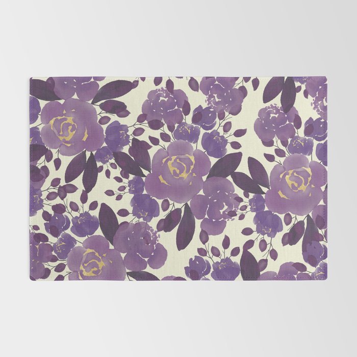 Elegant ivory gold lavender purple watercolor floral  Rug Gallery Image 2