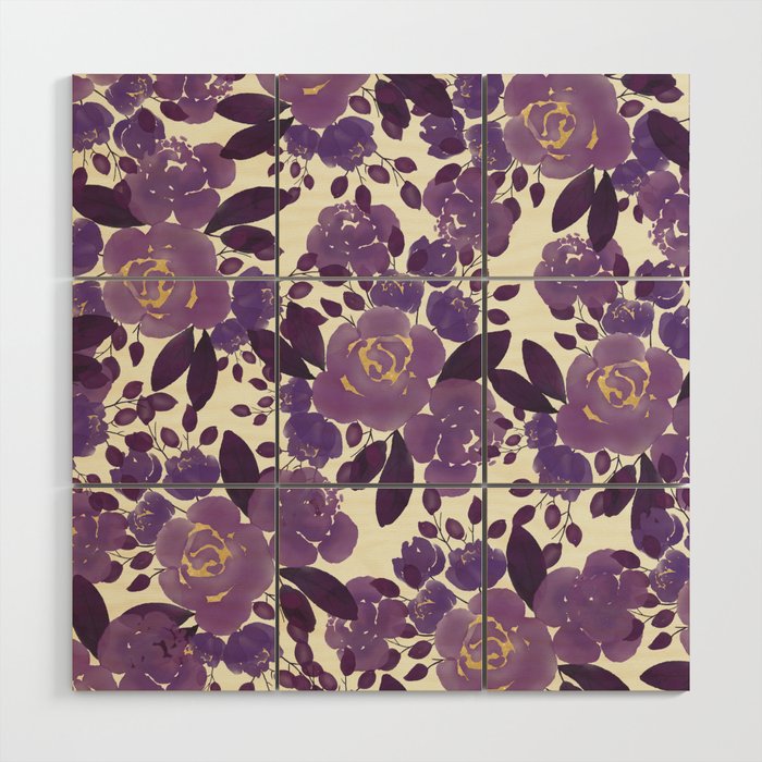 Elegant ivory gold lavender purple watercolor floral  Wood Wall Art Gallery Image 1